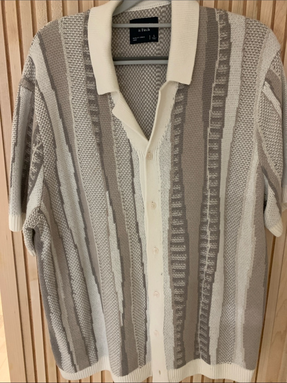 Abercrombie & Fitch Cream and Taupe Knit Polo Cardigan